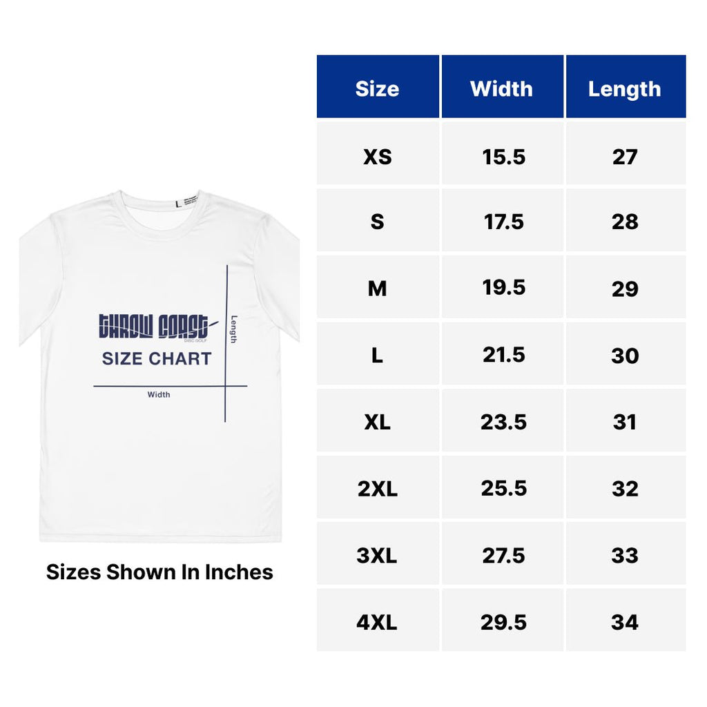 DNA of a champion competition disc golf jersey- Size Chart - Throw Coast Disc Golf