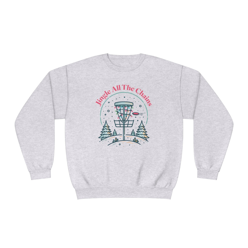 Jingle All The Chains - Fun Holiday Disc Golf Crewneck Sweatshirt - Sweatshirt - Throw Coast Disc Golf