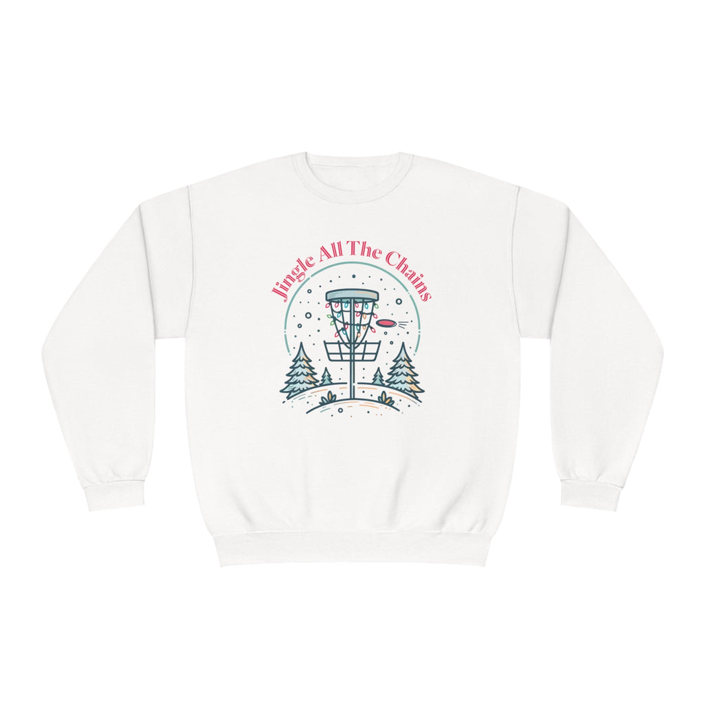 Jingle All The Chains - Fun Holiday Disc Golf Crewneck Sweatshirt - Sweatshirt - Throw Coast Disc Golf