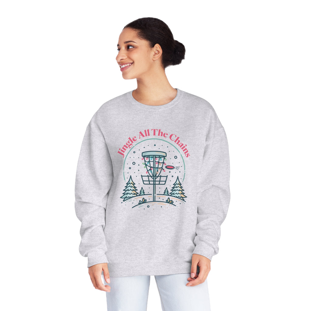 Jingle All The Chains - Fun Holiday Disc Golf Crewneck Sweatshirt - Sweatshirt - Throw Coast Disc Golf