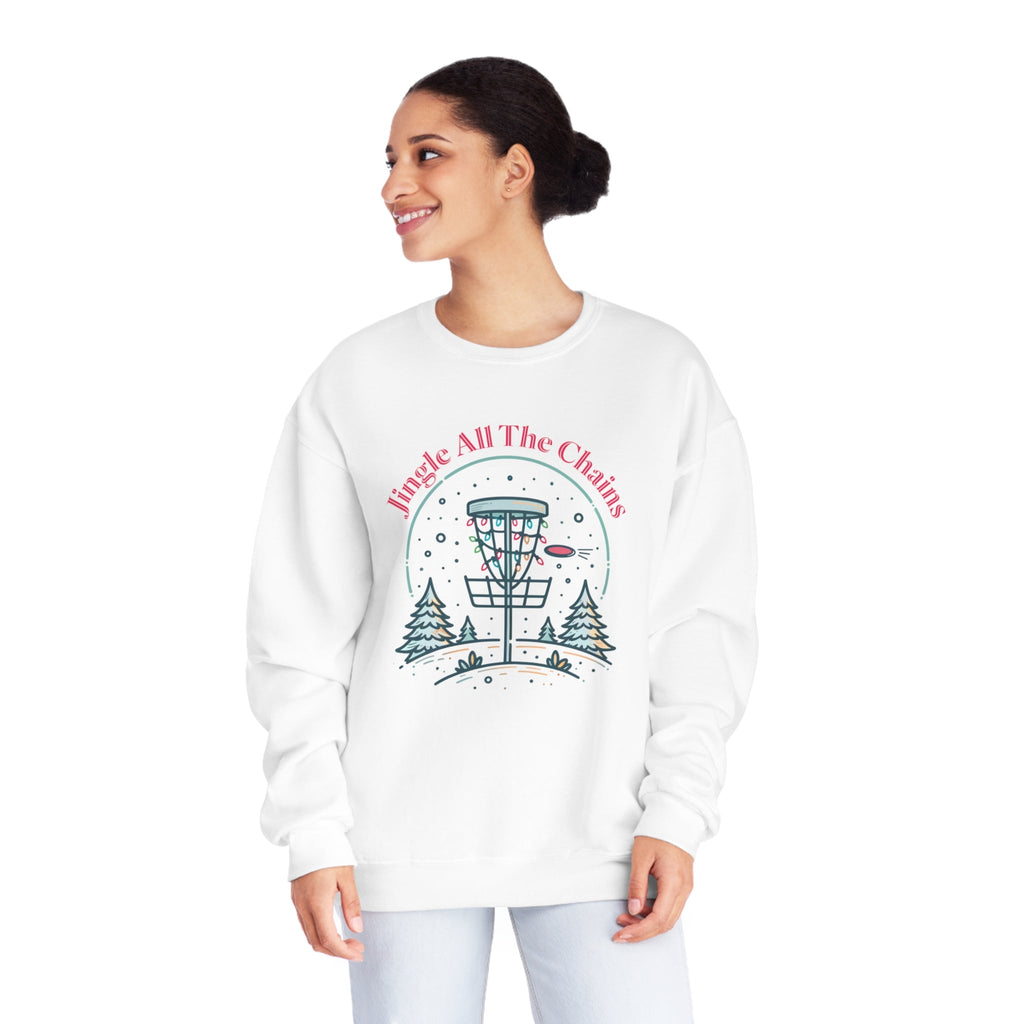 Jingle All The Chains - Fun Holiday Disc Golf Crewneck Sweatshirt - Sweatshirt - Throw Coast Disc Golf