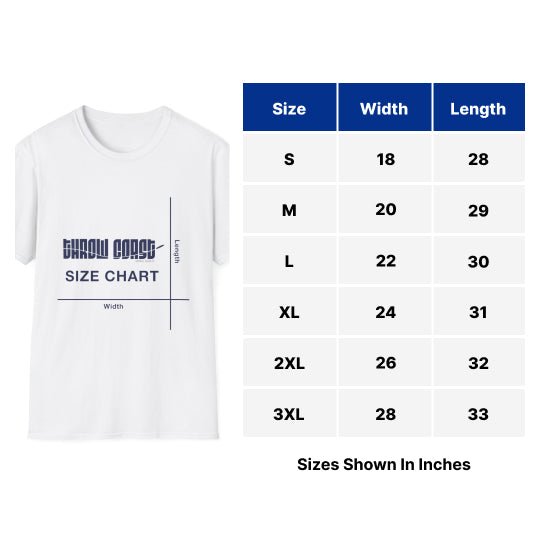  Throw Coast Disc Golf T-Shirt Size Chart